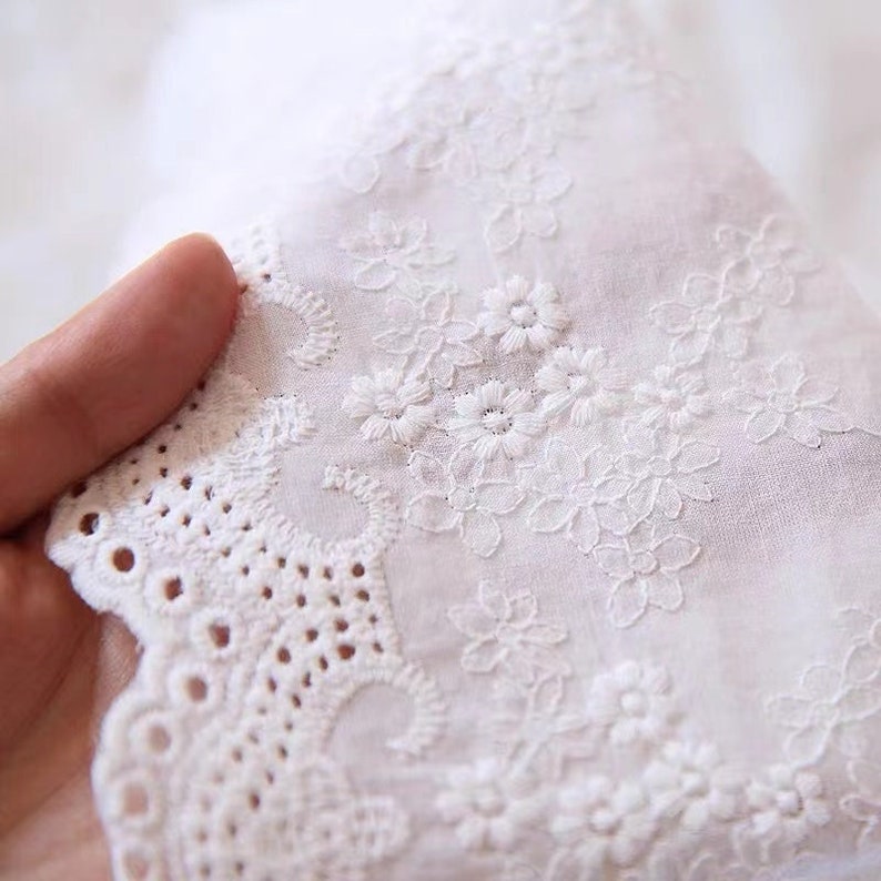 White Lace Floral Fabric,Wedding Fabric,Floral Embroidered Fabric,Crochet Cotton Fabric,Dress Fabric,Designer Fabric,Dress Fabric By Yard zdjęcie 1