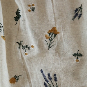Floral Linen Embroidered Fabric,Plant Embroidered Fabric,Floral Linen Fabric,Quilting Fabric,Designer Fabric, Fabric By Yard,Linen Fabric