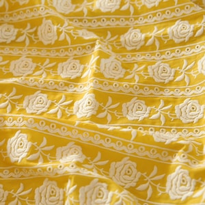 Yellow Rose Cotton Embroiderd Fabric,Floral Fabric,Rose Embroidered Fabric,Quilting Fabric,Designer Fabric,Fabric By 1/2 Yard,Cotton Fabric