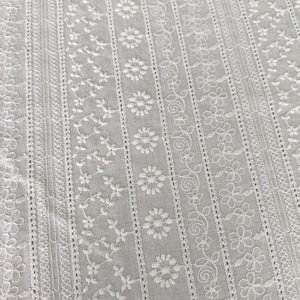 White Embroidered Cotton Fabric,Embroidered Floral Fabric,Curtain Fabric,Dress Fabric,Cotton Fabric,Quilting Fabric,Fabric By Yard