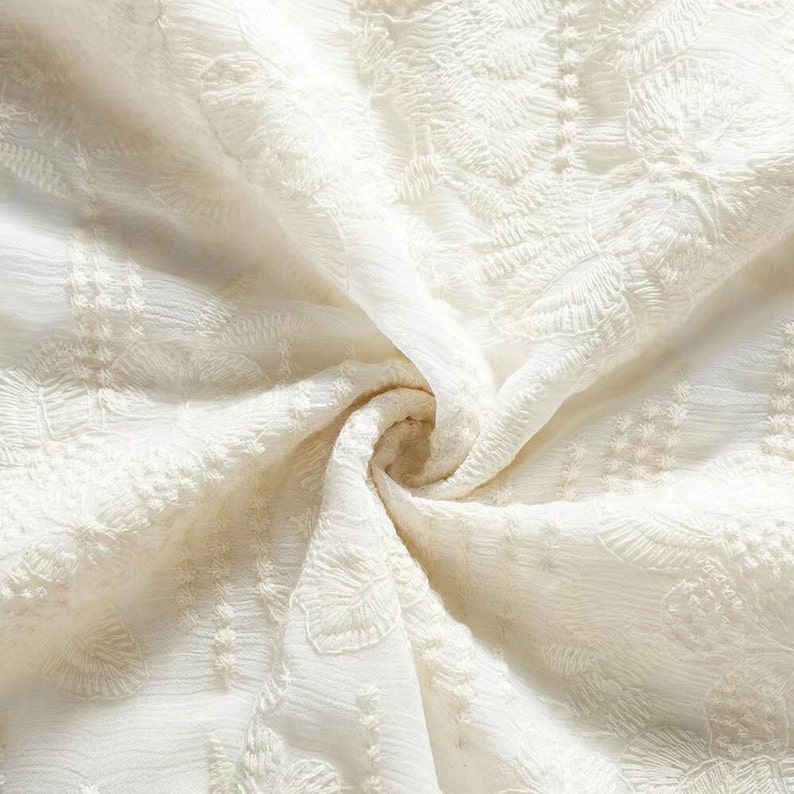 Tessuto di cotone floreale bianco,tessuto ricamato,tessuto vintage,tessuto tagliato su misura,tessuto per bambini,tessuto abito da sposa,tessuto da tappezzeria immagine 5