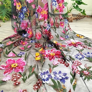 Floral Dress Fabric,Wedding Tulle Mesh Fabric,Sequin Fabric,Embroidered Fabric,Wedding Dress Fabric,Designer Fabric,Fabric By 1/2 Yard