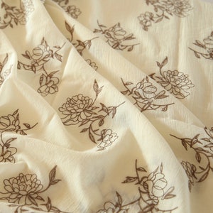 Floral Linen Embroidered Fabric,Floral Embroidered Fabric,Floral Linen Fabric,Quilting Fabric,Designer Fabric, Fabric By Yard,Linen Fabric