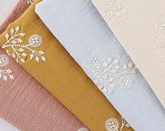 Premium Cotton Linen Embroidered Fabric, Floral Fabric, Embroidered Fabric,Quilting Fabric,Designer Fabric, Fabric By Yard,Linen Fabric