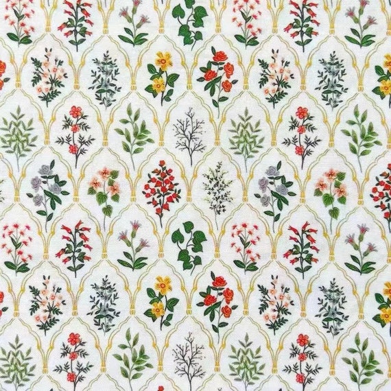 Floral Cotton Fabric,Printed Flower Fabric,Plants Fabric,Quilting Fabric,Summer Dress Fabric,Fabric By 1/2 Yard,Cotton Fabric