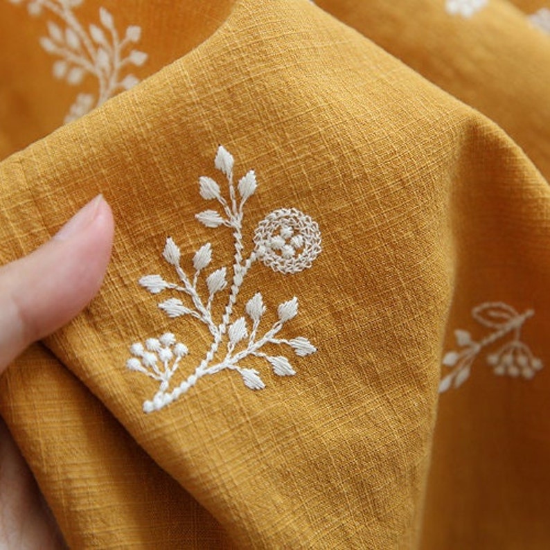 Tela bordada de algodón floral, tela japonesa, tela bordada, tela acolchada, tela de diseñador, tela cortada a medida, tela de algodón de lino imagen 3