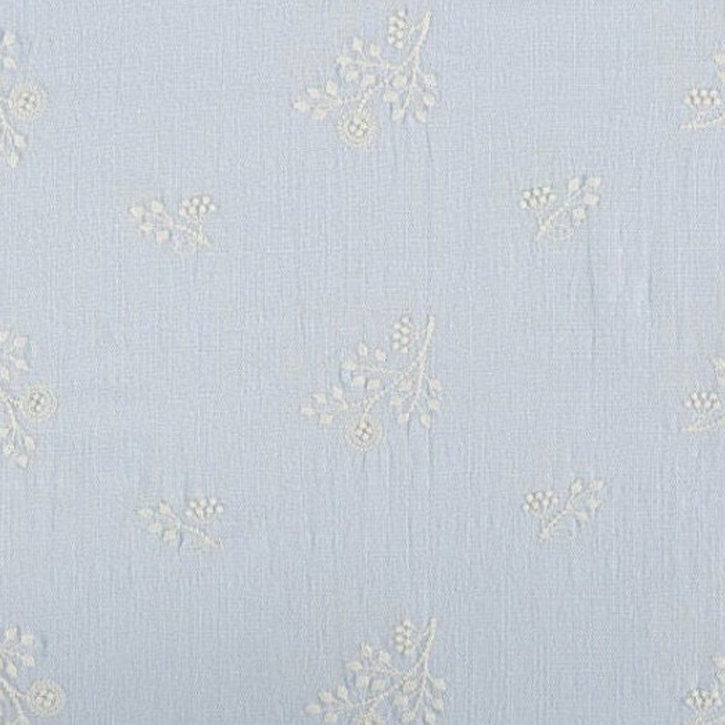 Floral Cotton Embroidered Fabric,Japanese Fabric,Embroidered Fabric,Quilting Fabric,Designer Fabric,Fabric By Yard,Linen Cotton Fabric Blue