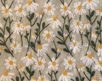 Linen Daisy Embroiderd Cotton Fabric,Floral Embroidered Fabric,Soft Daisy Fabric,Summer Dress Fabric,Designer Fabric,Fabric By Yard