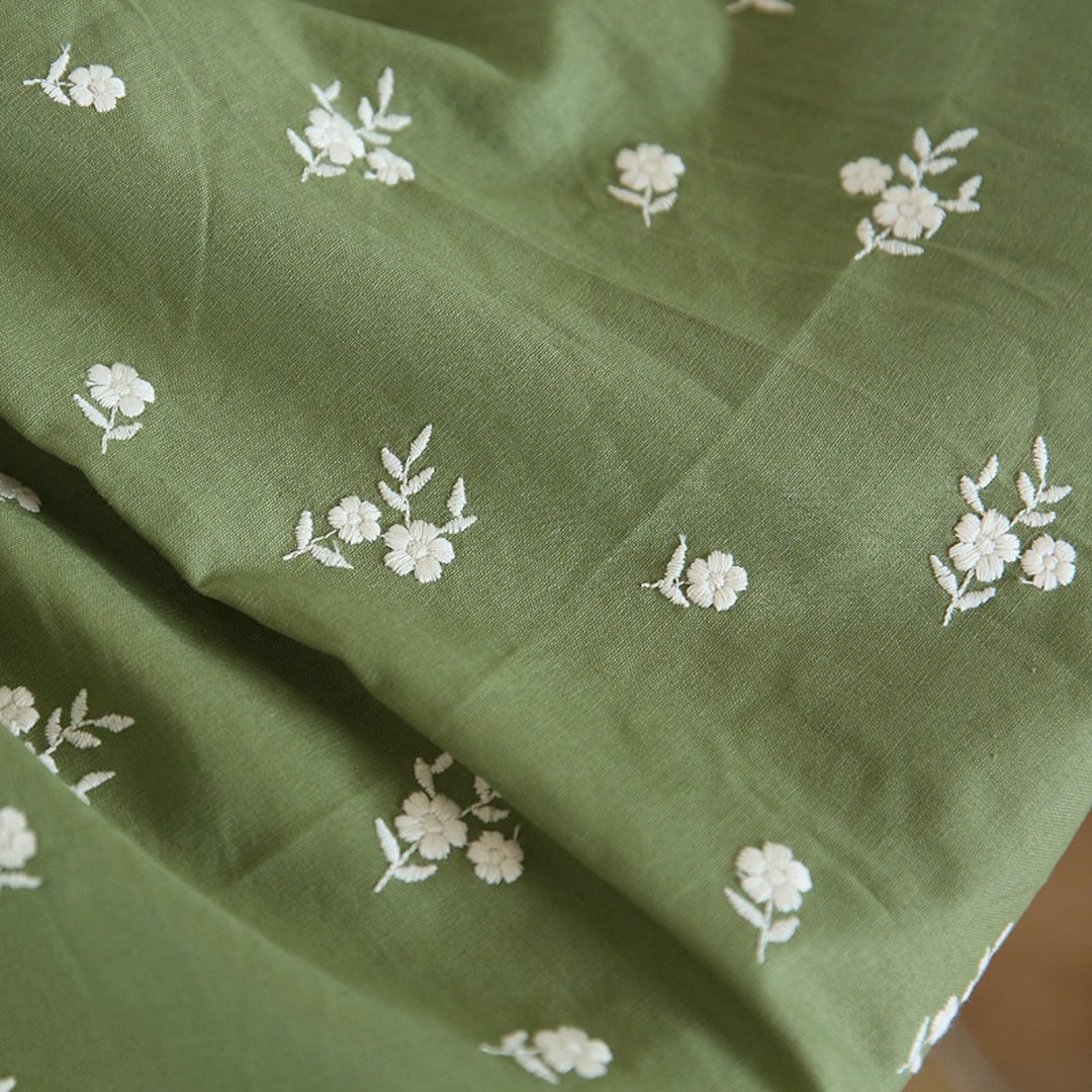 Green Floral Linen Fabric,embroidered Fabric,flower Linen Fabric,linen