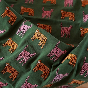 Tiger Embroiderd Linen Cotton Fabric,Green Embroidered Fabric,Designer Fabric,Quilting Fabric,Fabric By Yard,Thick Fabric,Linen Fabric zdjęcie 2