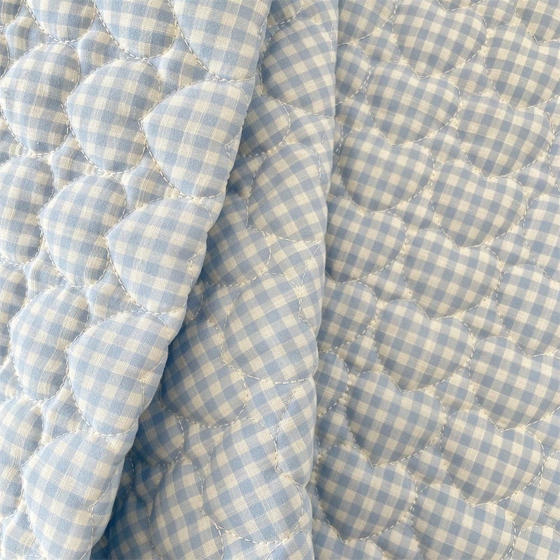 Gingham Quilted Fabric,Quilted Fabric,Gingham Fabric,Soft Fabric,Padded Fabric,Sewing Fabric,DIY Fabric,Winter Fabric,Fabric By 1/2 Yards Blue
