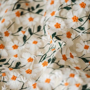 Daisy Linen Embroiderd Fabric,Embroidered Floral Fabric,Floral Fabric,Daisy Fabric,Dress Fabric,Designer Fabric,Cotton Fabric,Fabric By Yard
