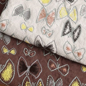 Blumen Baumwolle Leinen Bestickter Stoff,Brauner Blumenstoff,Bestickter Stoff,Quiltingstoff,Designerstoff, Stoff Meterware,Leinenstoff