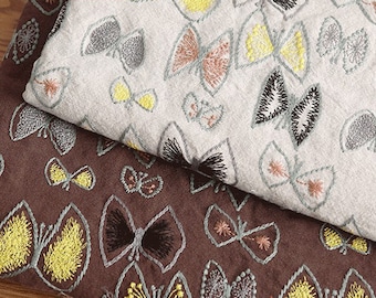Floral Cotton Linen Embroidered Fabric,Brown Floral Fabric,Embroidered Fabric,Quilting Fabric, Fabric By 1/2 Yard,Linen Fabric