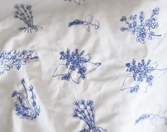 Blue and White Floral Cotton Fabric,Embroidered Floral Fabric,Curtain Fabric,Dress Fabric,Cotton Fabric,Quilting Fabric,Fabric By Yard