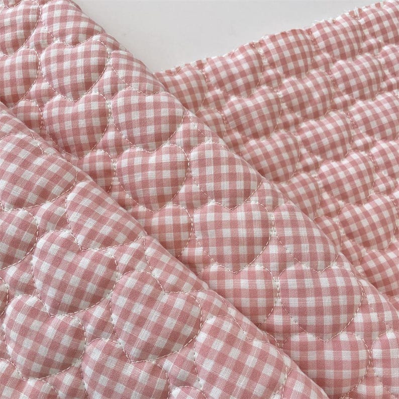 Gingham Quilted Fabric,Quilted Fabric,Gingham Fabric,Soft Fabric,Padded Fabric,Sewing Fabric,DIY Fabric,Winter Fabric,Fabric By 1/2 Yards Pink