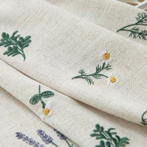 Floral Linen Embroidered Fabric,Plant Embroidered Fabric,Floral Linen Fabric,Quilting Fabric,Designer Fabric, Fabric By Yard,Linen Fabric