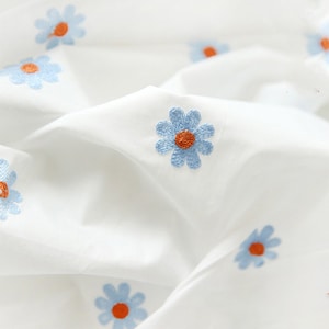 Blue Daisy Cotton Fabric,Embroidered Fabric,Flower Fabric,Cotton Fabric,Quilt Fabric,Designer Fabric,Fabric By Yard,Daisy Fabric,Soft Fabric