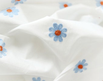 Blue Daisy Cotton Fabric,Embroidered Fabric,Flower Fabric,Cotton Fabric,Quilt Fabric,Designer Fabric,Fabric By Yard,Daisy Fabric,Soft Fabric