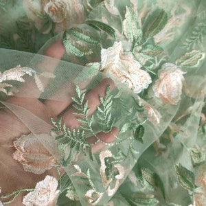 Tissu dentelle florale rose verte,Tissu tulle pour mariage,Tissu brodé,Tissu pour mariage,Tissu pour robe de mariée,Tissu de créateur,Tissu par mètre image 9