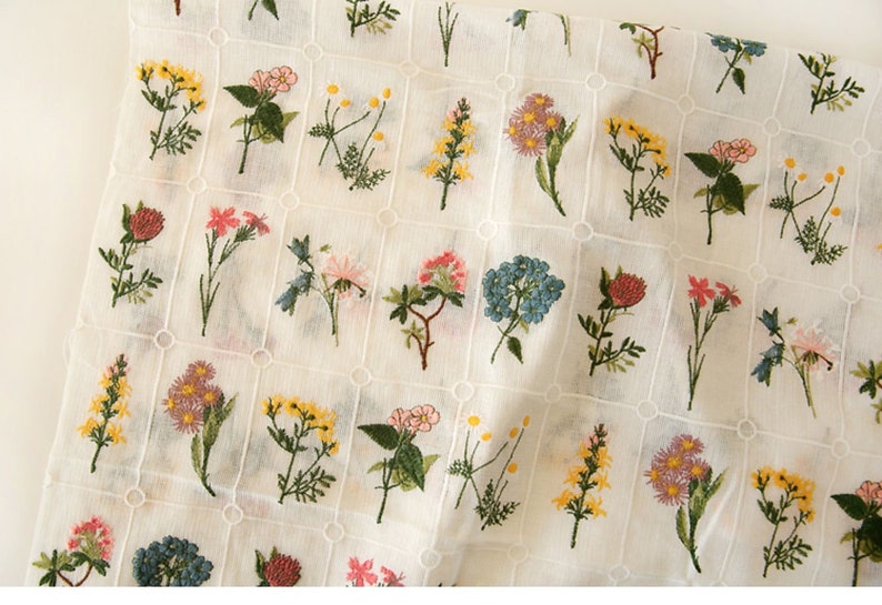 Floral Embroidered Cotton Fabric,Quilting Fabric,Designer Fabric,Floral Fabric,Embroidered Fabric,Dress Fabric,Fabric By Yard,Cotton Fabric image 9