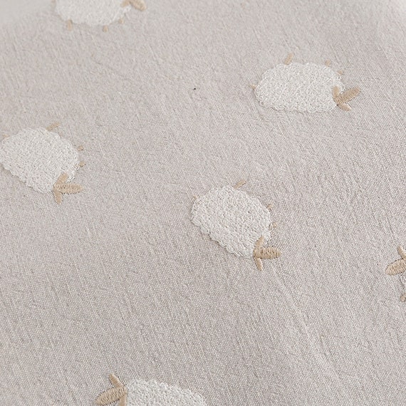 Sheep Cotton Fabric,Embroidered Fabric,Decor Fabric,Cotton Fabric,Linen Fabric,Cute Fabric, Clothes Fabric,Jacket Fabric,Fabric By 1/2 Yard