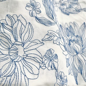 Blue and White Floral Cotton Fabric,Embroidered Floral Fabric,Upholstery Fabric,Designer Fabric,Cotton Fabric,Quilting Fabric,Fabric By Yard