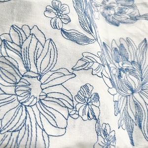 Blue and White Floral Cotton Fabric,Embroidered Floral Fabric,Upholstery Fabric,Dress Fabric,Cotton Fabric,Quilting Fabric,Fabric By Yard