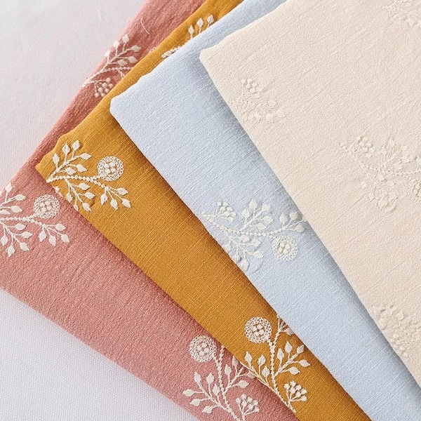 Premium Cotton Linen Embroidered Fabric, Floral Fabric, Embroidered Fabric,Quilting Fabric,Designer Fabric, Fabric By 1/2 Yard,Linen Fabric