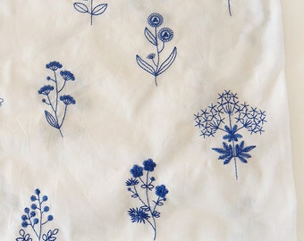 Floral Embroidered Cotton Fabric,Quilting Fabric,Floral Fabric,Embroidered Fabric,Dress Fabric,Fabric By 1/2 Yard,Cotton Fabric