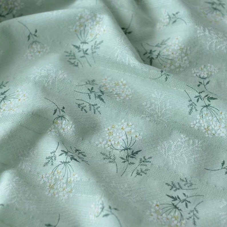 Floral Cotton Fabric,Embroidered Fabric,Flower Fabric,Cotton Fabric,Quilting Fabric,Designer Fabric,Fabric By Yard,Daisy Fabric,Soft Fabric Zielony