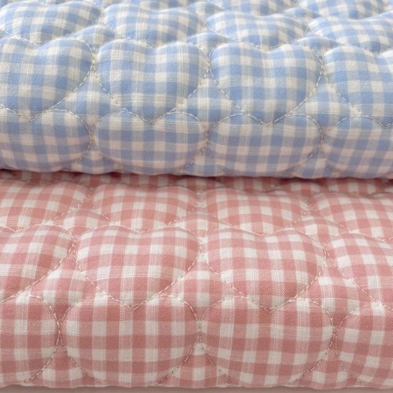 Gingham Quilted Fabric,Quilted Fabric,Gingham Fabric,Soft Fabric,Padded Fabric,Sewing Fabric,DIY Fabric,Winter Fabric,Fabric By 1/2 Yards image 2