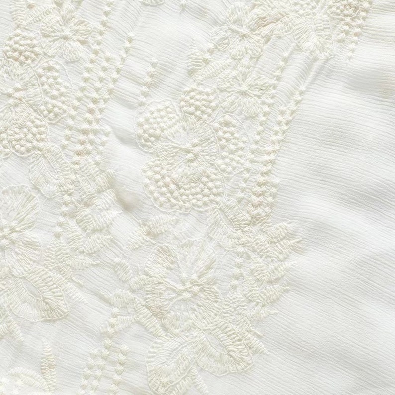 Tessuto di cotone floreale bianco,tessuto ricamato,tessuto vintage,tessuto tagliato su misura,tessuto per bambini,tessuto abito da sposa,tessuto da tappezzeria immagine 8