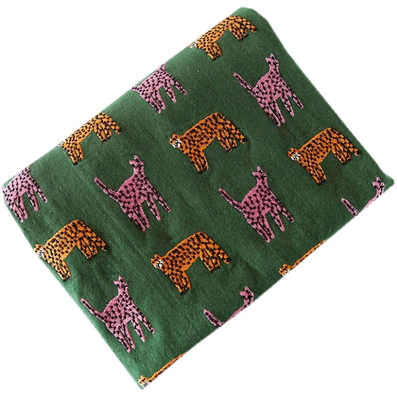 Tiger Embroiderd Linen Cotton Fabric,Green Embroidered Fabric,Designer Fabric,Quilting Fabric,Fabric By Yard,Thick Fabric,Linen Fabric zdjęcie 10