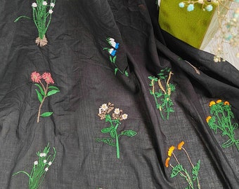 Floral Embroidered Cotton Fabric,Upholstery Fabric,Floral Fabric,Embroidered Fabric,Dress Fabric,Fabric By 1/2 Yard
