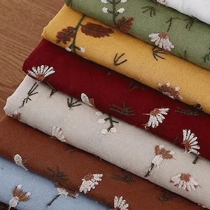 Daisy Linen Cotton Embroidered Fabric,Floral cotton Fabric,Daisy Linen Fabric,Quilting Fabric,Designer Fabric, Fabric By Yard,Linen Fabric