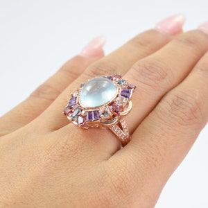 Vintage Aquamarine Cocktail Ring, Antique Statement Ring, Multi Stone Rose Gold Ring, Estate Jewelry, Art Nouveau 19th Century Jewelry