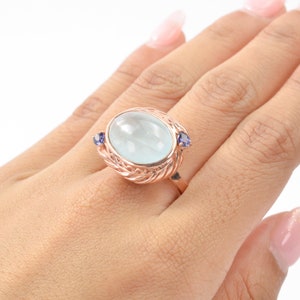 Enchanting Ocean Inspired Aquamarine Cocktail Ring, Art Nouveau Ocean Ring, Rope Filigree Ring, Chunky Cocktail Ring, Estate Sale Jewelry