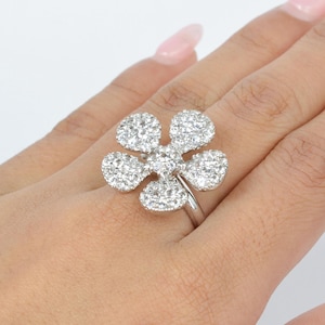 Ornate Belle Epoque Era Style Vintage Flower White Topaz Cocktail Ring, Dainty Statement Rings for Women, Antique European Multi Stone Ring