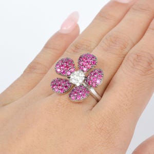 Stunning Art Nouveau Era Vintage Floral Multi Stone Cocktail Ring, Ruby Statement Ring, Dainty Flower Gemstone Ring, Gifts for Her