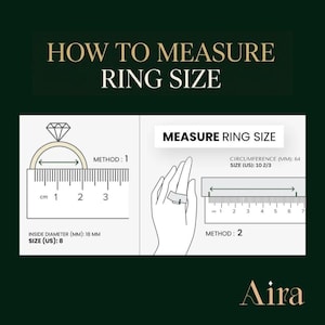 K&ouml;nnte beinhalten: Diagramm zur Messung der Ringgr&ouml;&szlig;e. Es zeigt zwei Methoden: Messung des Innendurchmessers in mm (18mm, US-Gr&ouml;&szlig;e 8) und Messung des Umfangs (64mm, US-Gr&ouml;&szlig;e 10 2/3).