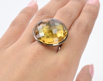Anello Art Déco con citrino, argento sterling 925, anello da cocktail