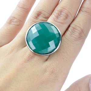 Bold Art Deco Inspired Vintage Faceted Green Agate Cocktail Ring, Anniversary Gifts, Estate Sale Jewelry, Vintage Costume Ring