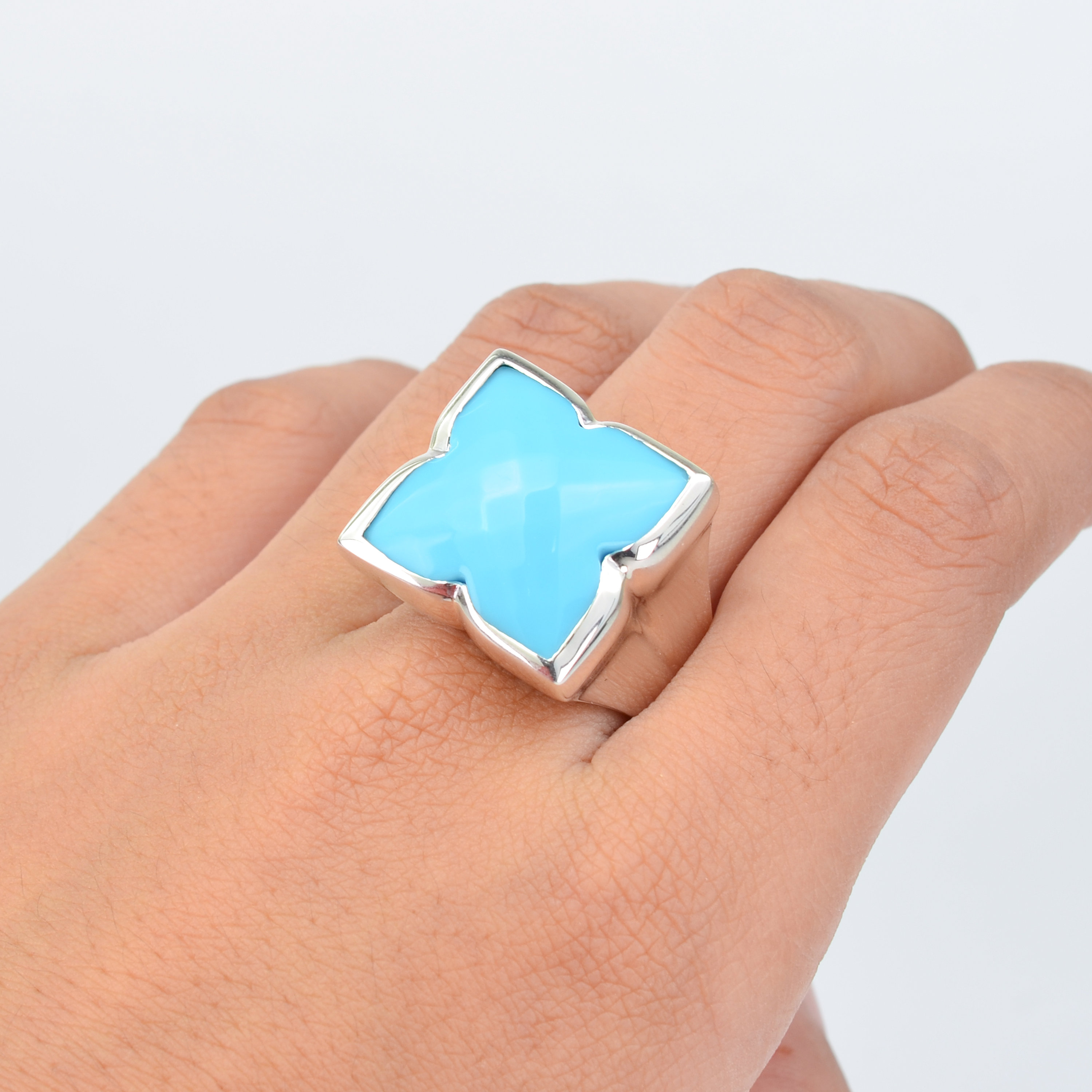 Sterling Silver Turquoise Clover Ring, Art Deco Style - Etsy