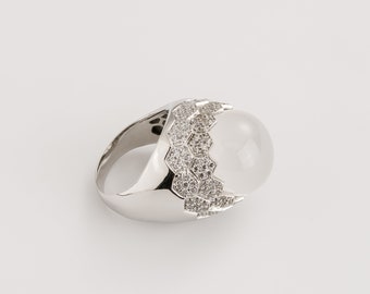 Großer Mondstein Ring | Cabochon Ring | Mondstein Verlobungsring | Mondstein Ring | Filigraner Verlobungsring | Geschenke für Sie