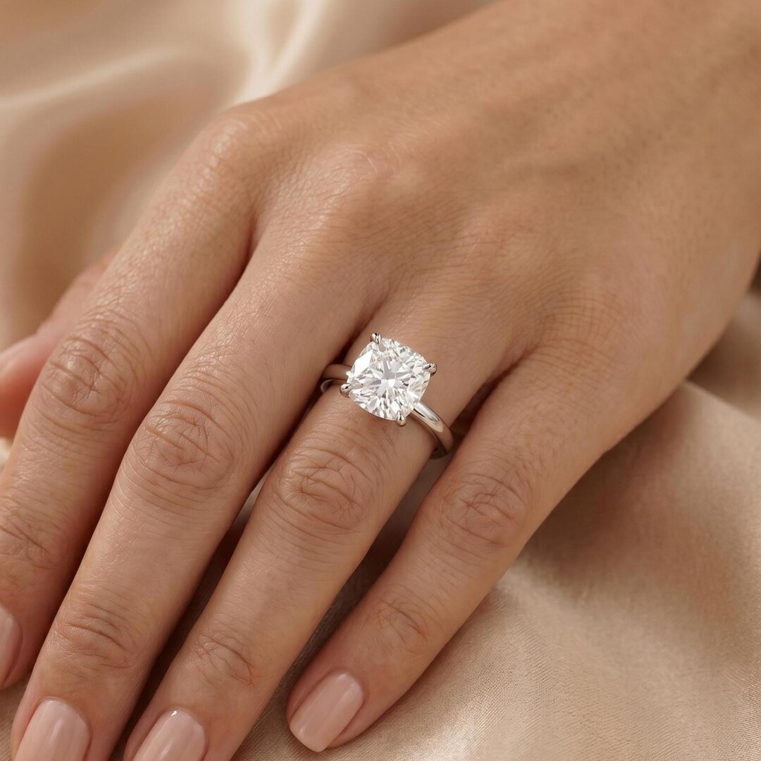 2 Ct Lab Grown Diamond Engagement Ring | Cushion Cut Wedding Ring, 14K ...