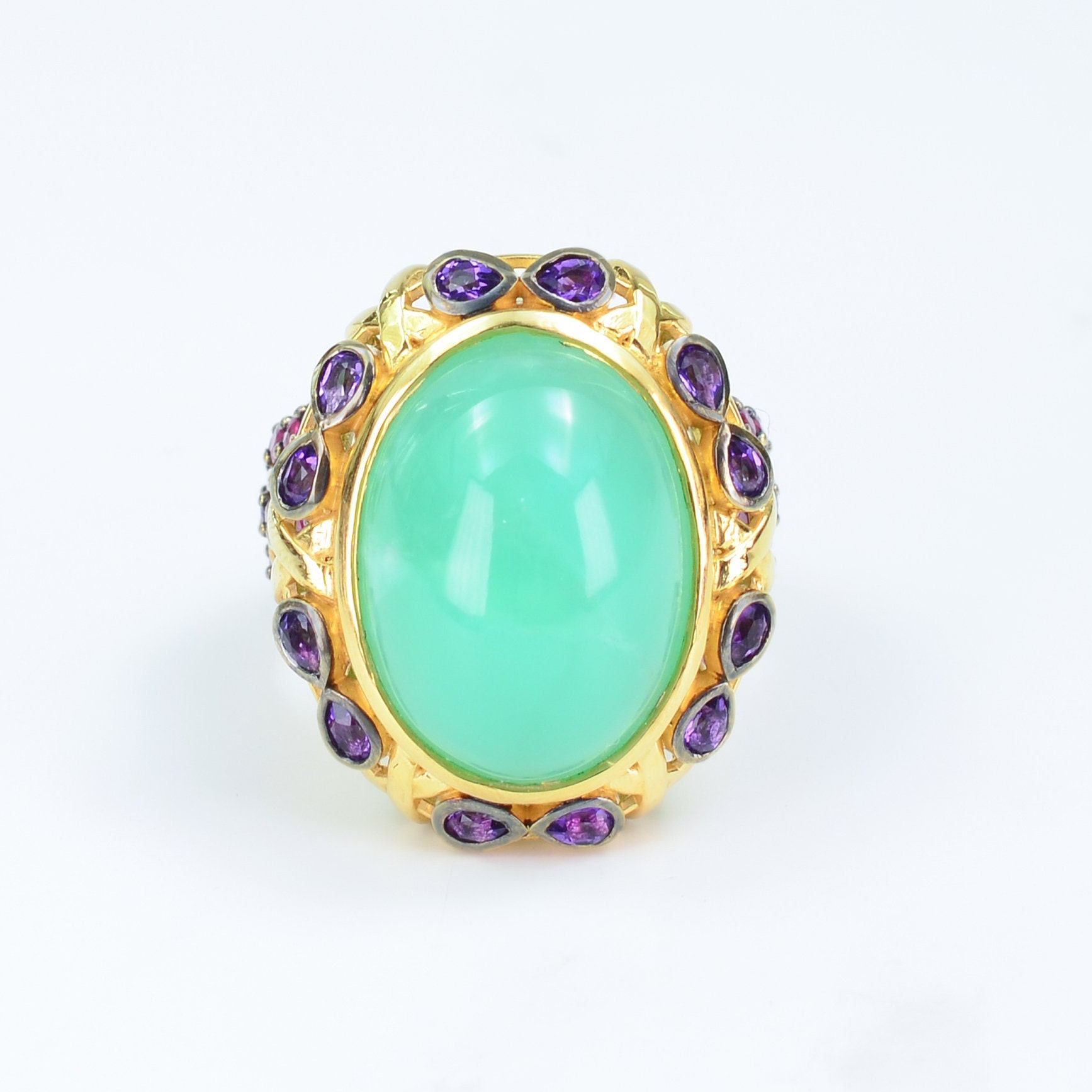 Vintage Statement Ring With RARE 22 Carat Chrysoprase Cabochon, Mint ...