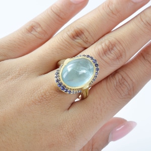 Mesmerizing Art Nouveau Inspired Vintage Aquamarine Ocean Ring, Antique Gemstone Cocktail Ring, March Birthstone Chunky Statement Ring