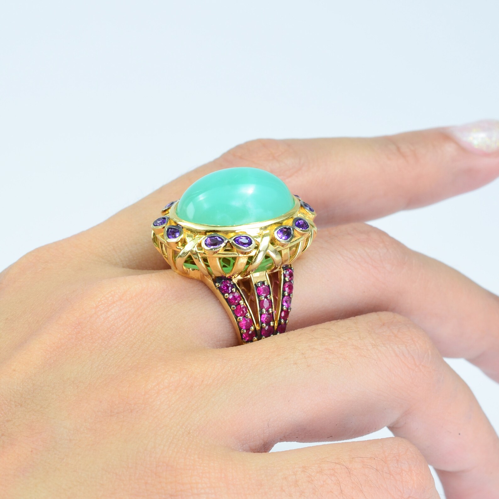 Vintage Statement Ring With RARE 22 Carat Chrysoprase Cabochon, Mint ...
