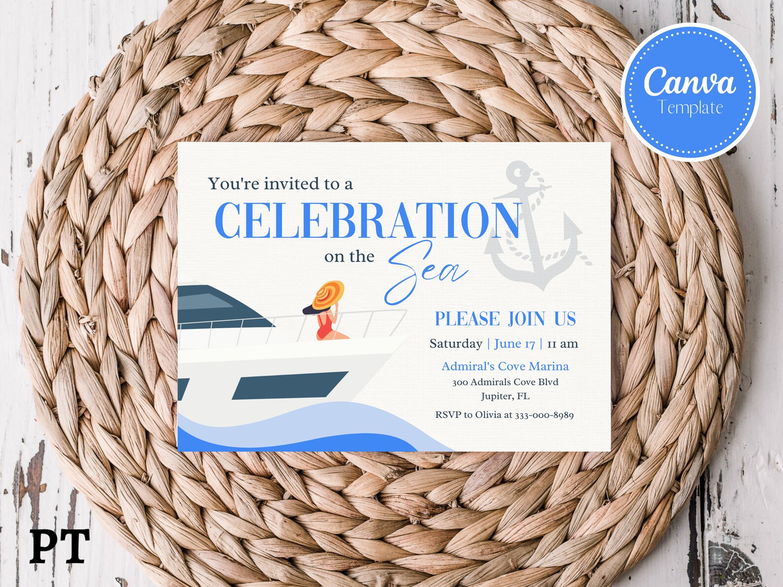 Editable Yacht Party Invitation, Boat Party Invite, Yacht Invitation